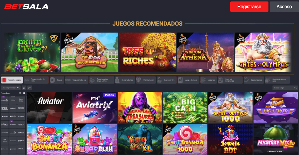Juegos más jugados de Betsala Casino